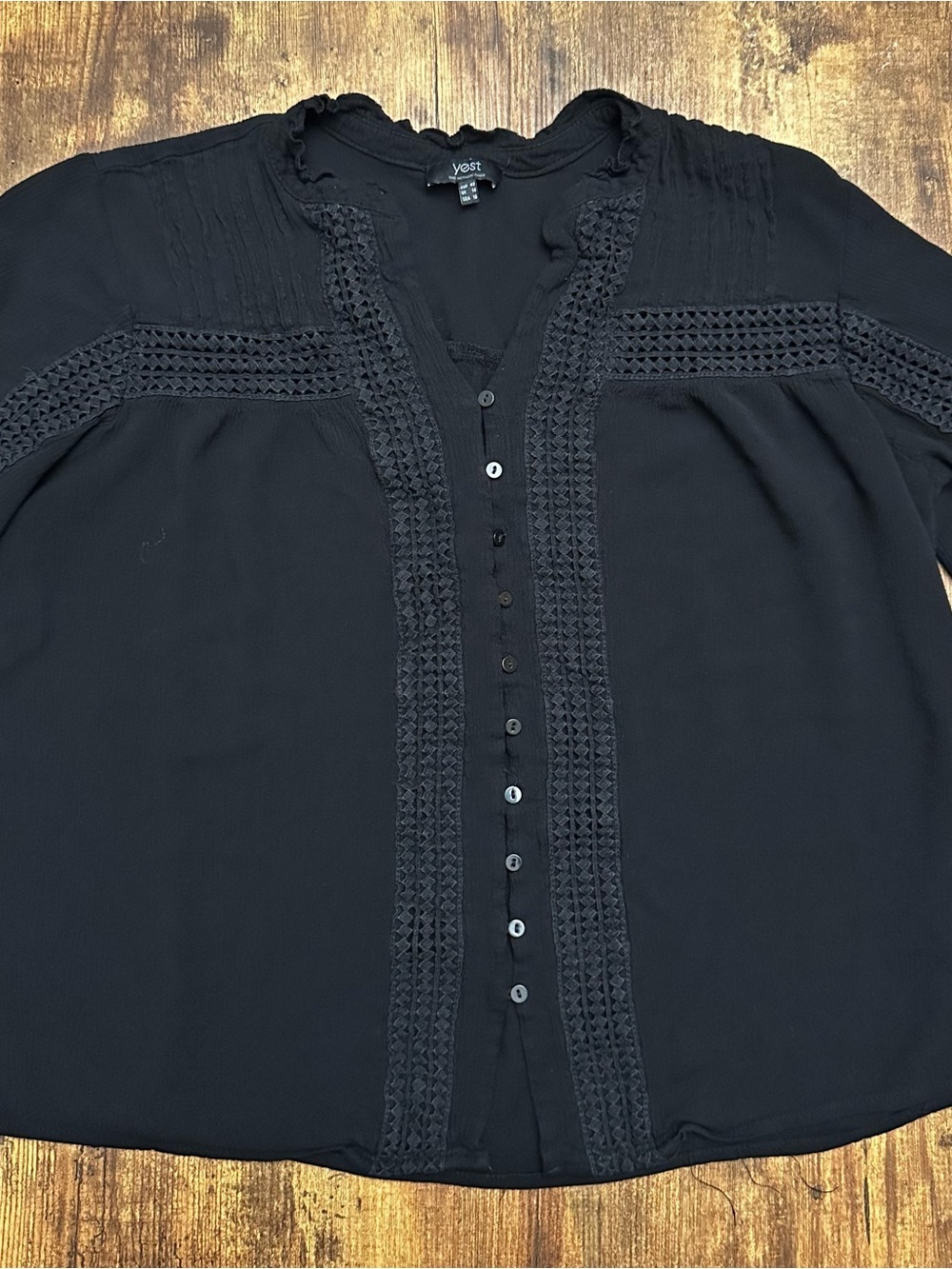 Yest Black Crochet-Trim Button Front Blouse #238